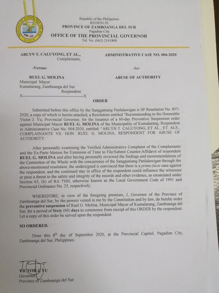 Mayor of kumalarang zamboanga del sur suspended radio philippines