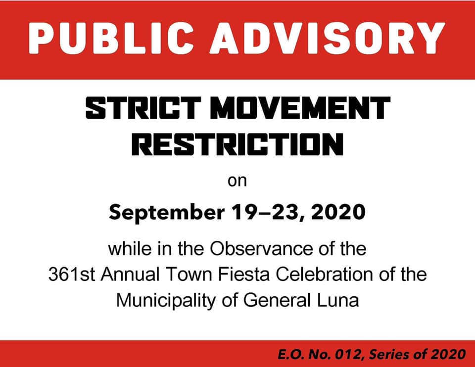 Sept 19 DXKS news-The Local Government Unit of General Luna, through Executive Order No. 012, Series of 2020