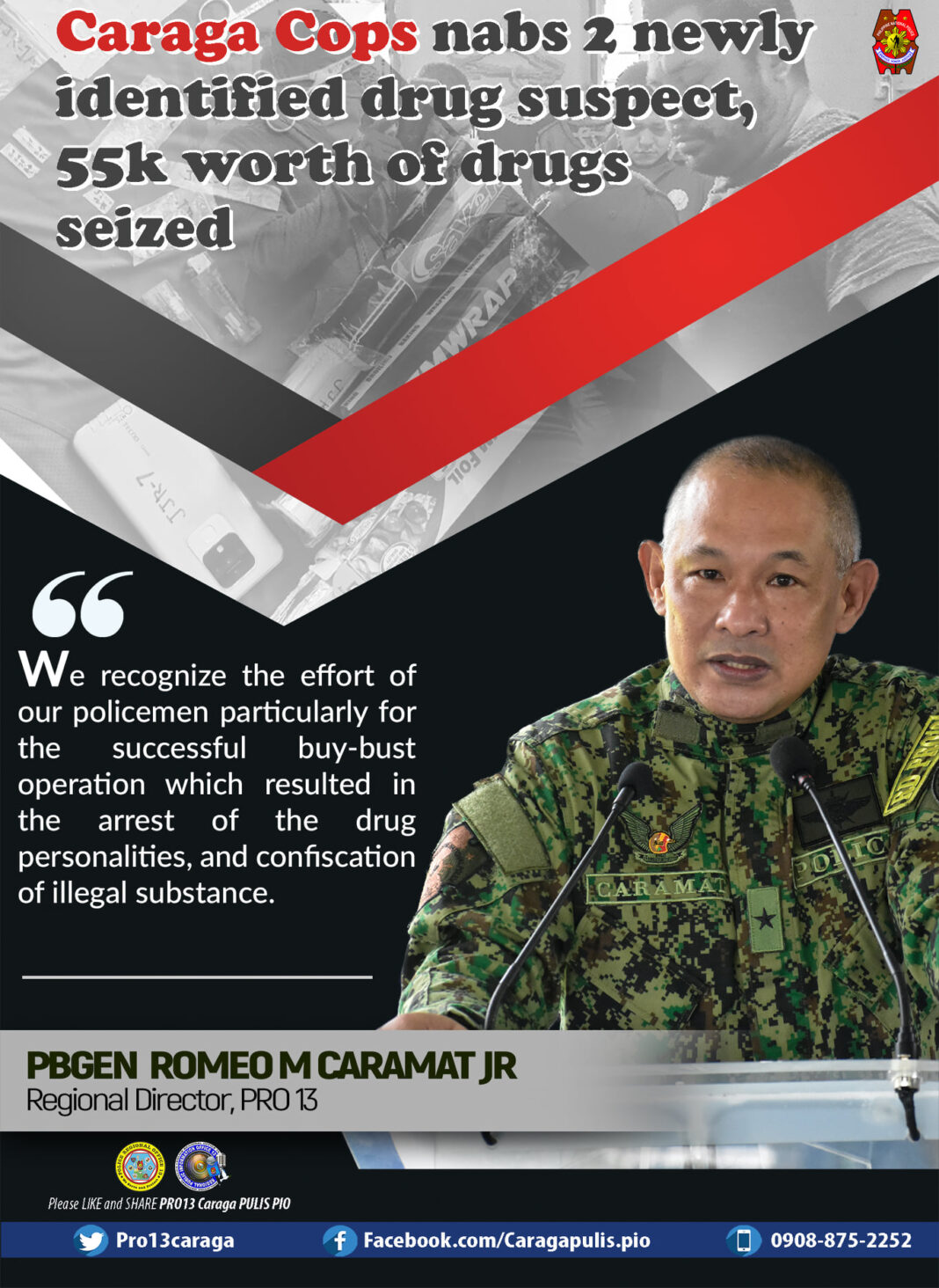 Caraga Cops nabs 2 newly identified drug suspect, 55k worth of drugs seized