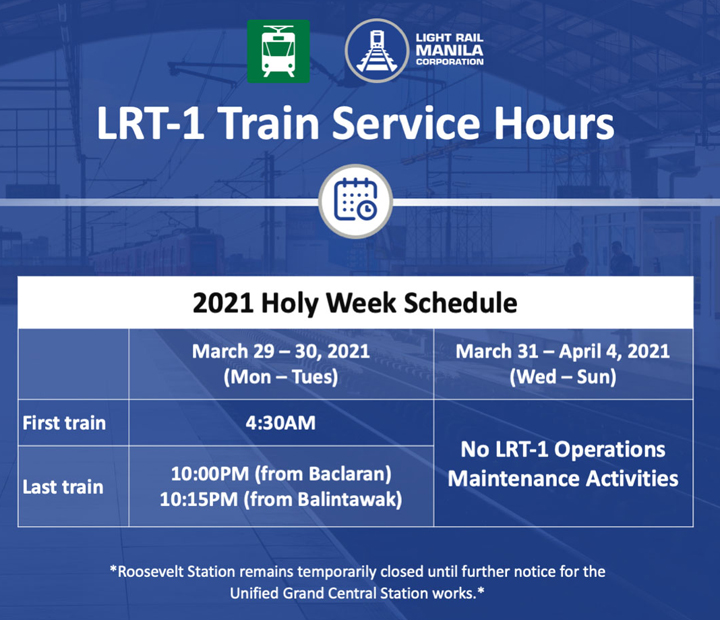 LRMC announces Holy Week train schedule