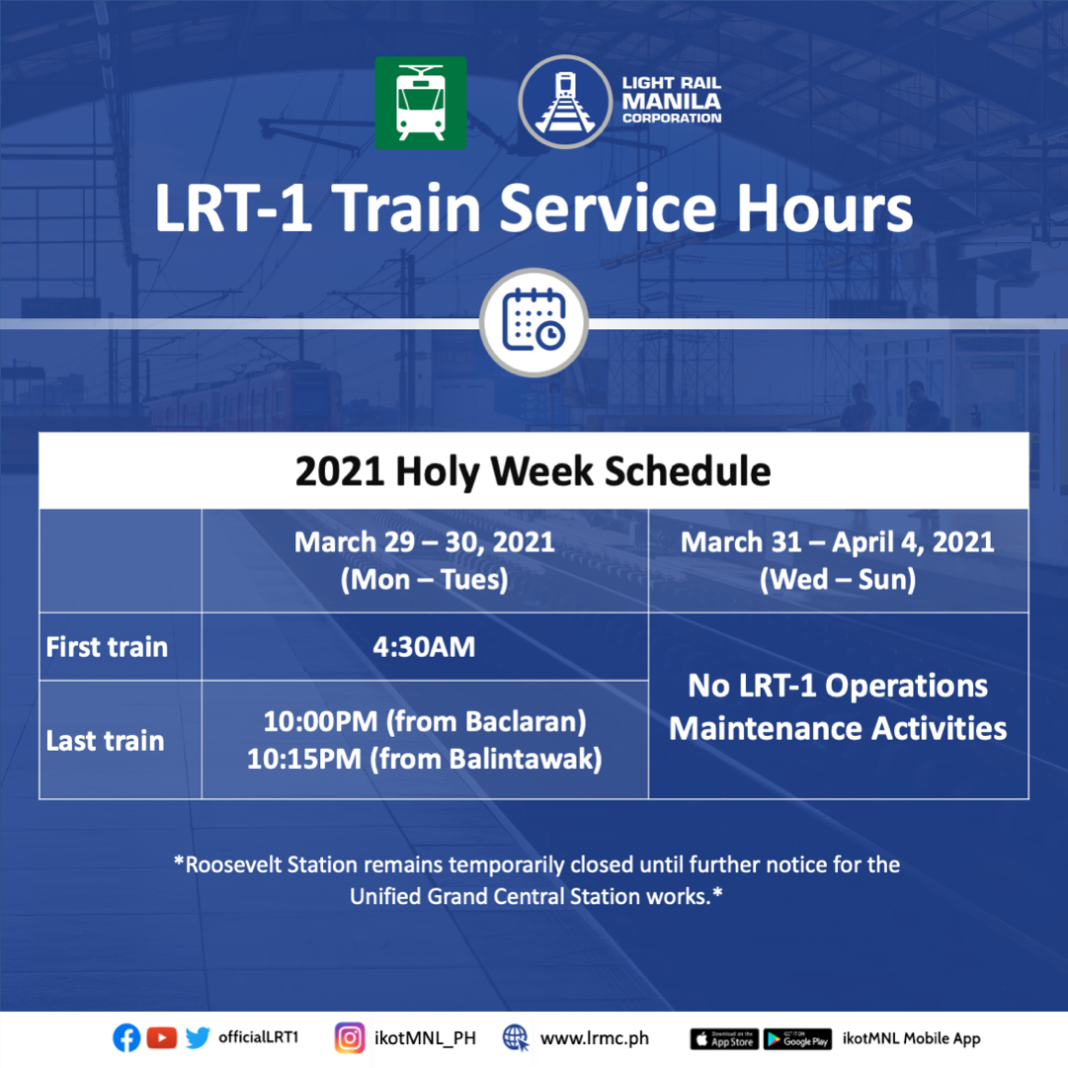 LRT-1 ADVISORY | LRMC announces Holy Week train schedule