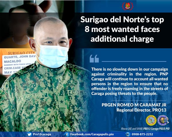 May 21 DXKS news-Surigao del Norte’s top 8 most wanted faces additional charge