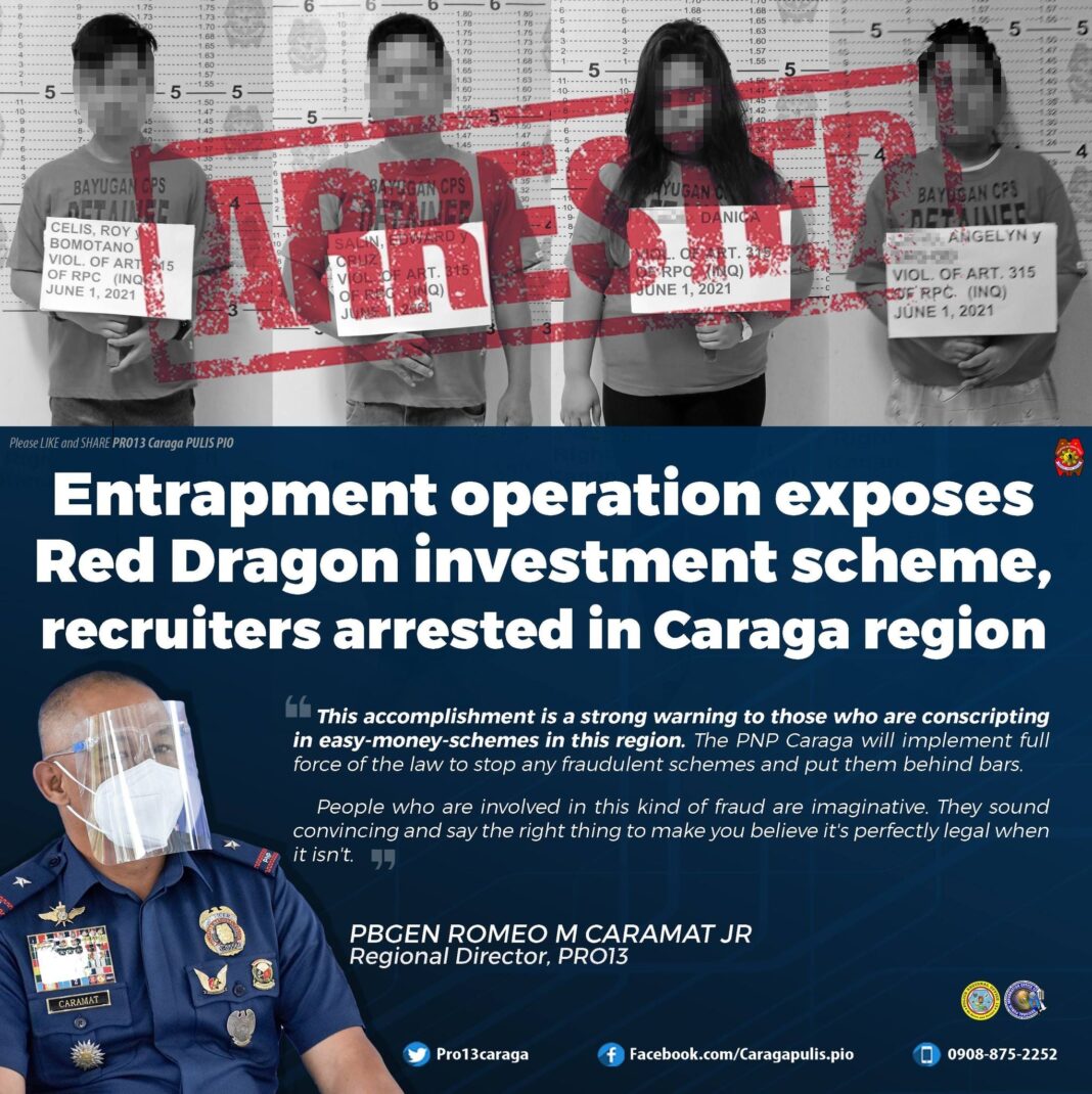 June 4 DXKS news-Entrapment ops exposes Red Dragon investment scheme, recruiters arrested in Caraga region