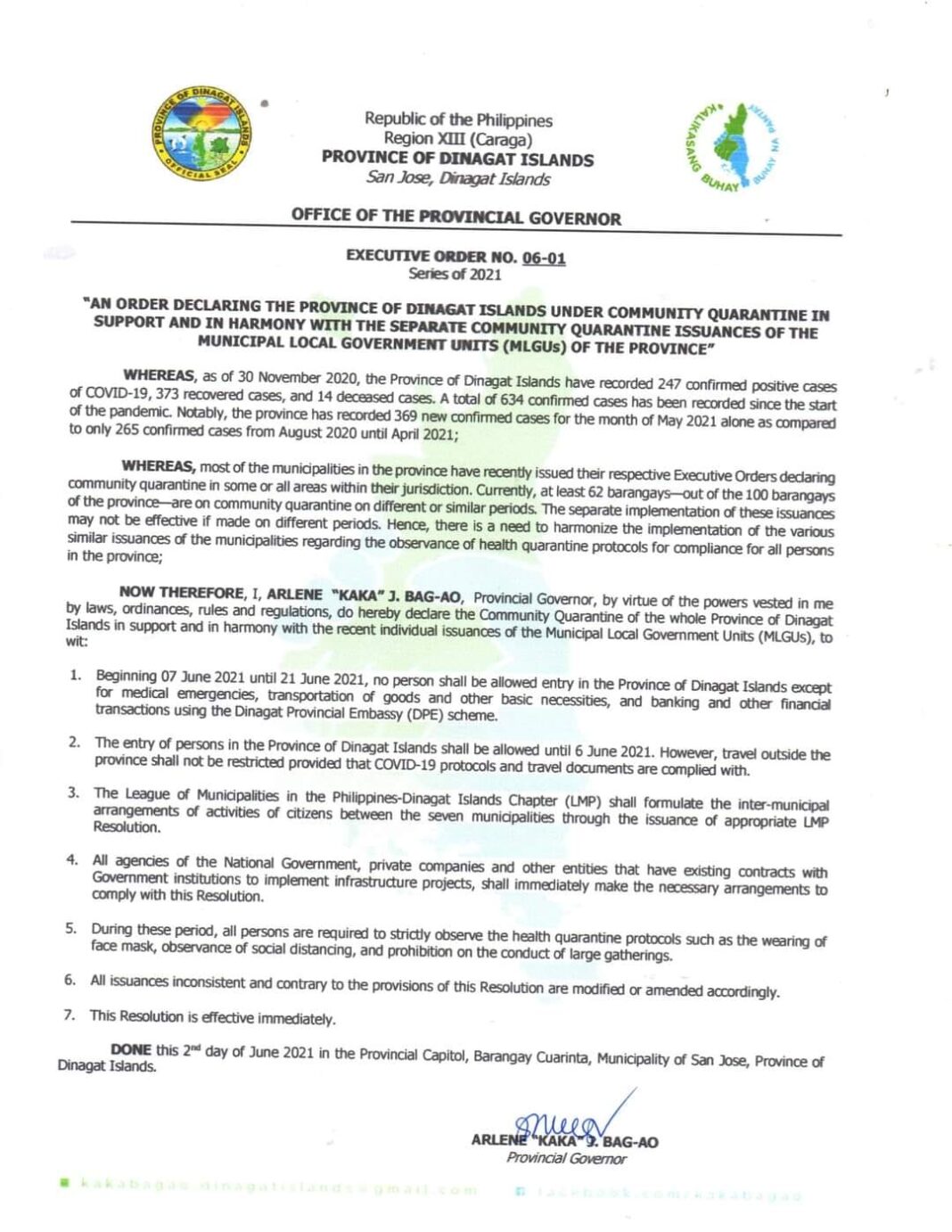 June 5 DXKS news-PROVINCE OF DINAGAT ISLANDS NAGDEKLARAR NA DILI MAGPASUYOD SUGOD HUNYO 7 HANGTUD 21, 2021