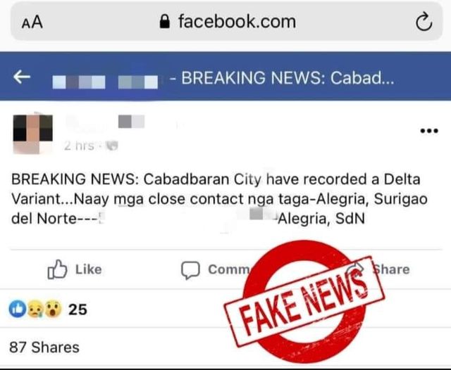 Aug 2 DXKS news-STATEMENT REGARDING THE CIRCULATING FAKE NEWS ABOUT DELTA VARIANT CASE IN CABADBARAN