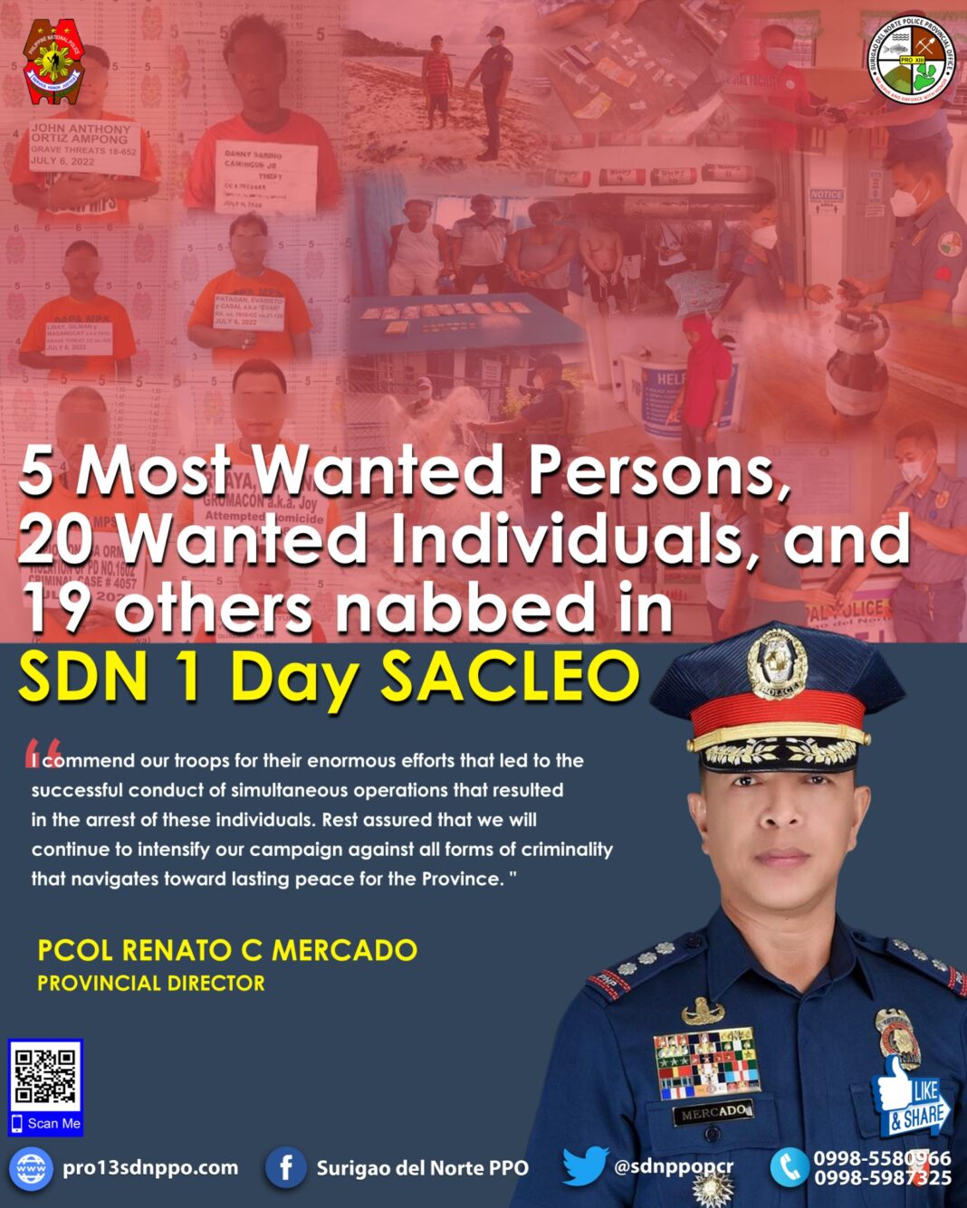 july 15 DXKS news-5 Most Wanted Persons, 20 Wanted Individuals and 19 others nabbed in SDN 1 Day SACLEO