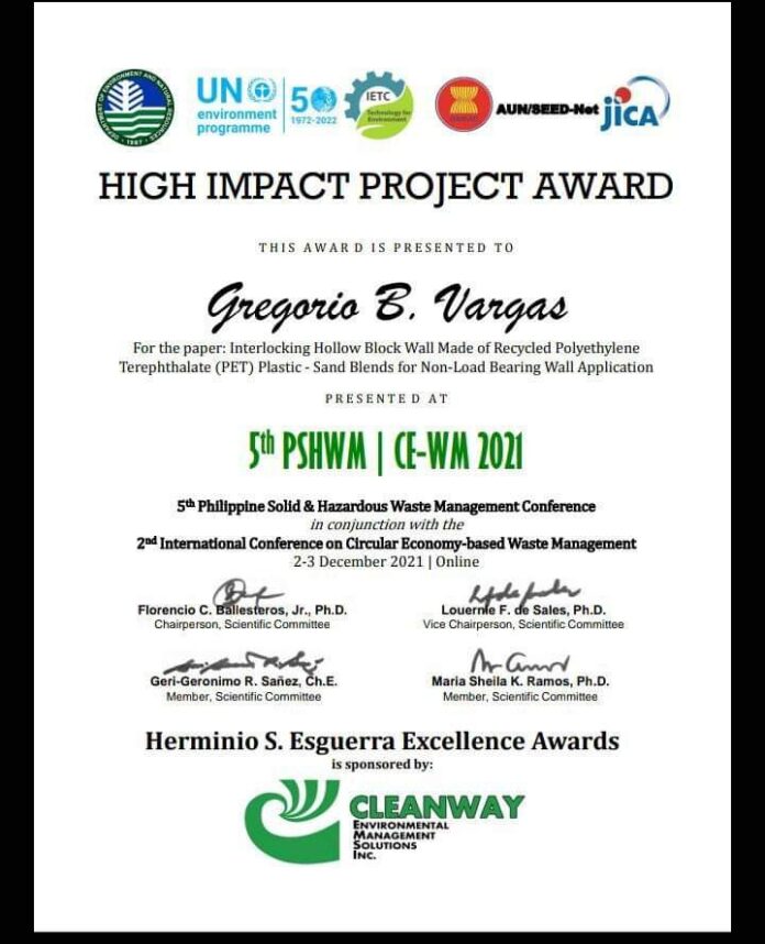 The award given to the inventor Gregorio B. Vargas
