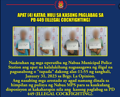 Apat (4) katao, huli sa kasong paglabag sa PD 449