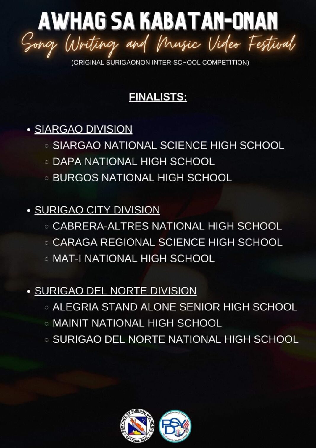 Awhag sa Kabatan-onan Poster 2 The list of the finalists