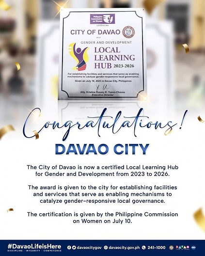 Certified Local Learning Hub for Gender and Development award to Davao city