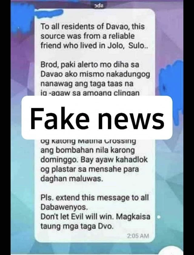 Davao: Posibling gubot nga mahitabo nga nagkatag online, Fake news sumala sa DCPO