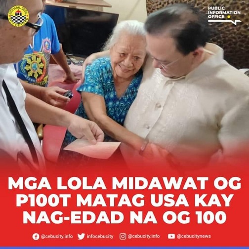 Mga nag edad og 100 ka tuig sa dakbayan sa Sugbo gipanghatagan og tag P100,000.00