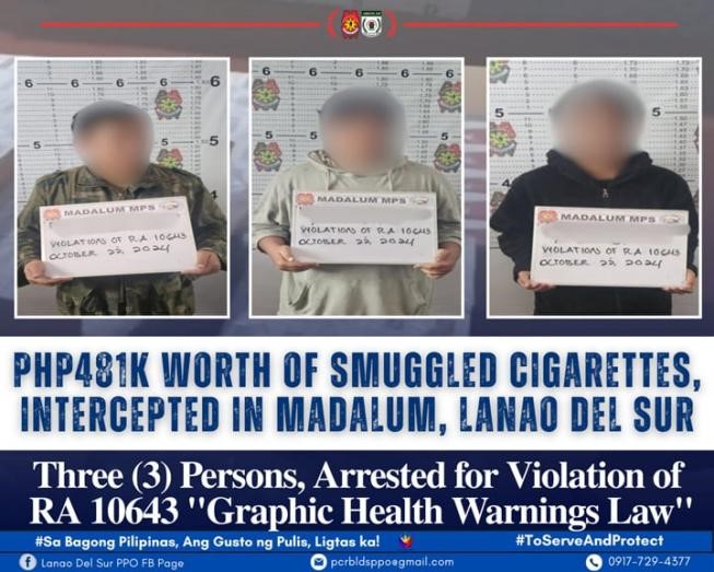 3 arestao, P481-mil smuggled cigarillo ya confisca