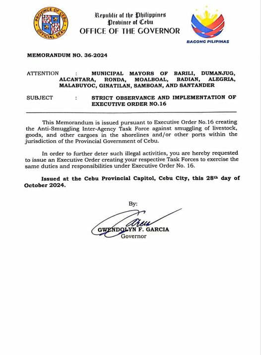 anti smuggling of cargoes and livestock in Cebu shoreline act