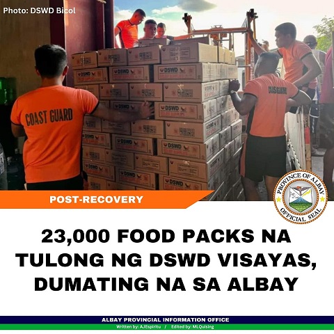 23,000 food packs na tulong ng DSWD Visayas, dumating na sa Albay