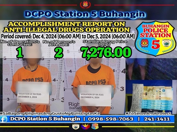3 ka indibidwal arestado sa buy bust operation sa Dela Peña Village