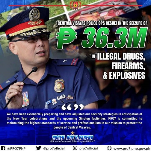 PRO-7 nakasakmit og P36.3 milyon nga balor sa shabu, armas ug eksplosibo