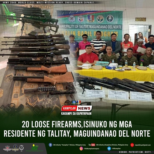 20 pusil sin licensia ya rendi mga vivientes con el militar