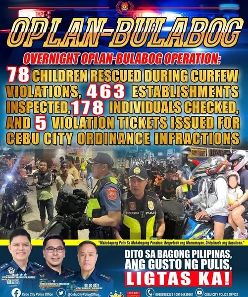 78 ka minor de edad naluwas sa Oplan Bulabog sa siyudad sa Sugbo