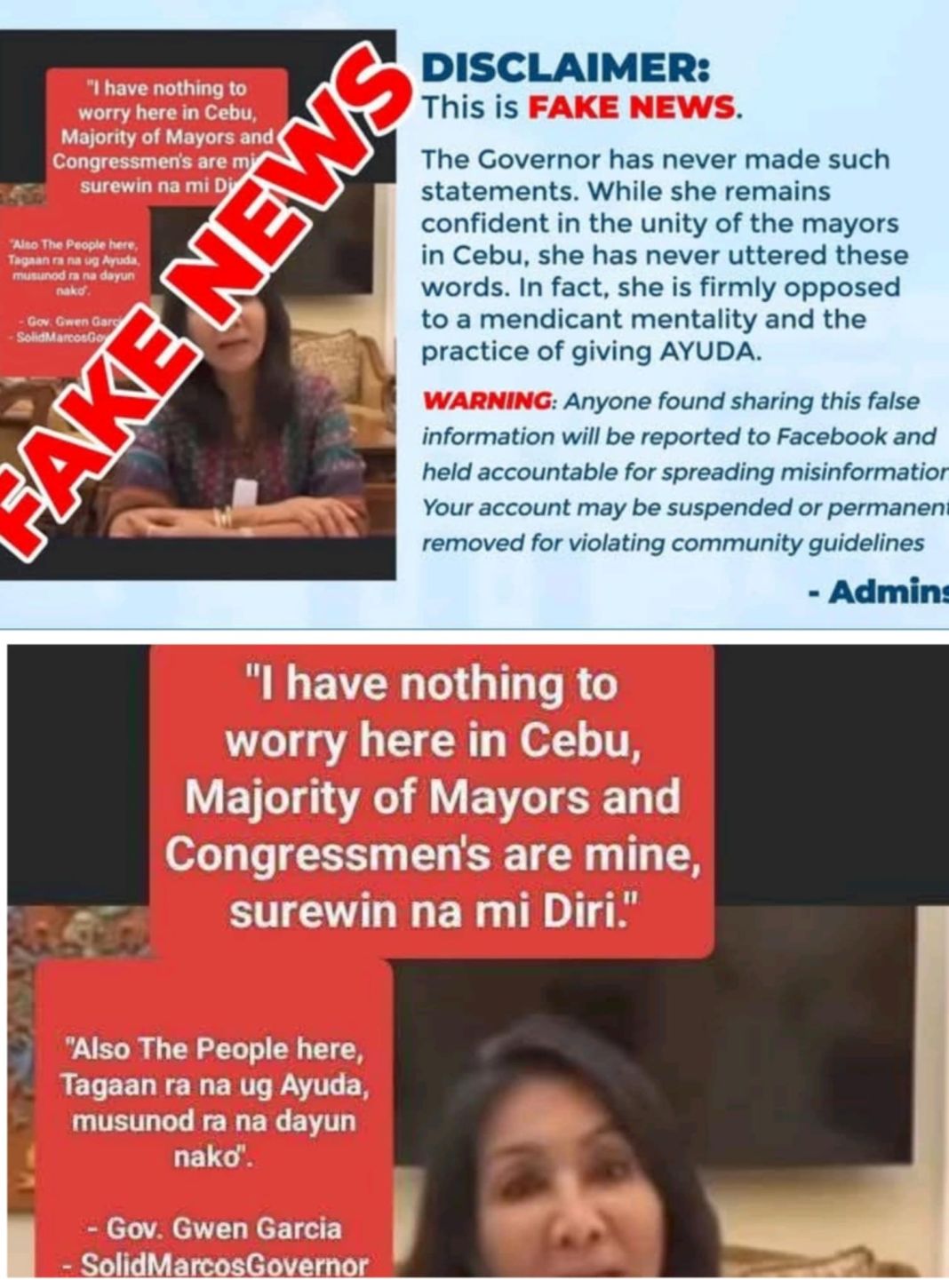 Cebu Gob. Gwen Garcia gi-nabiktima sa fake news